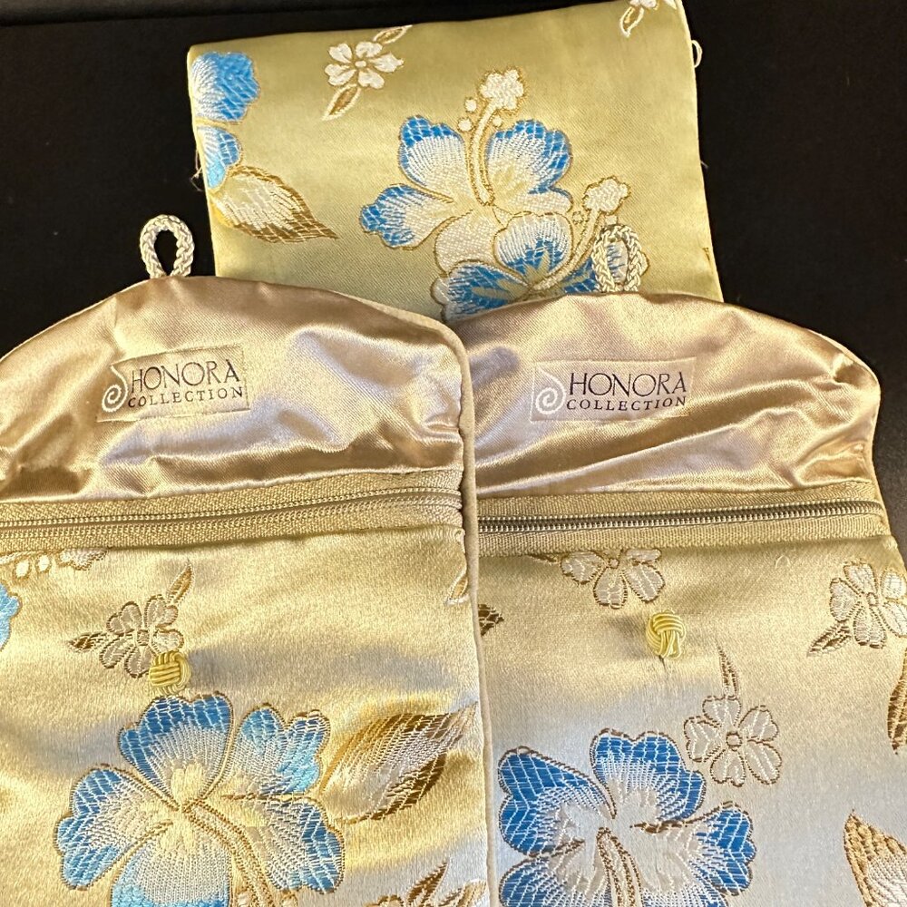 Gold / Floral Honora Collection Luxury Jewelry Pouches (Set of 3)